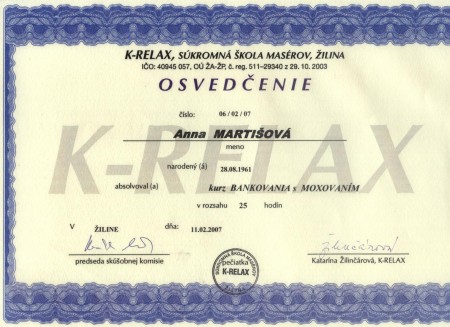 Osvedčenie Bankovanie s moxovaním